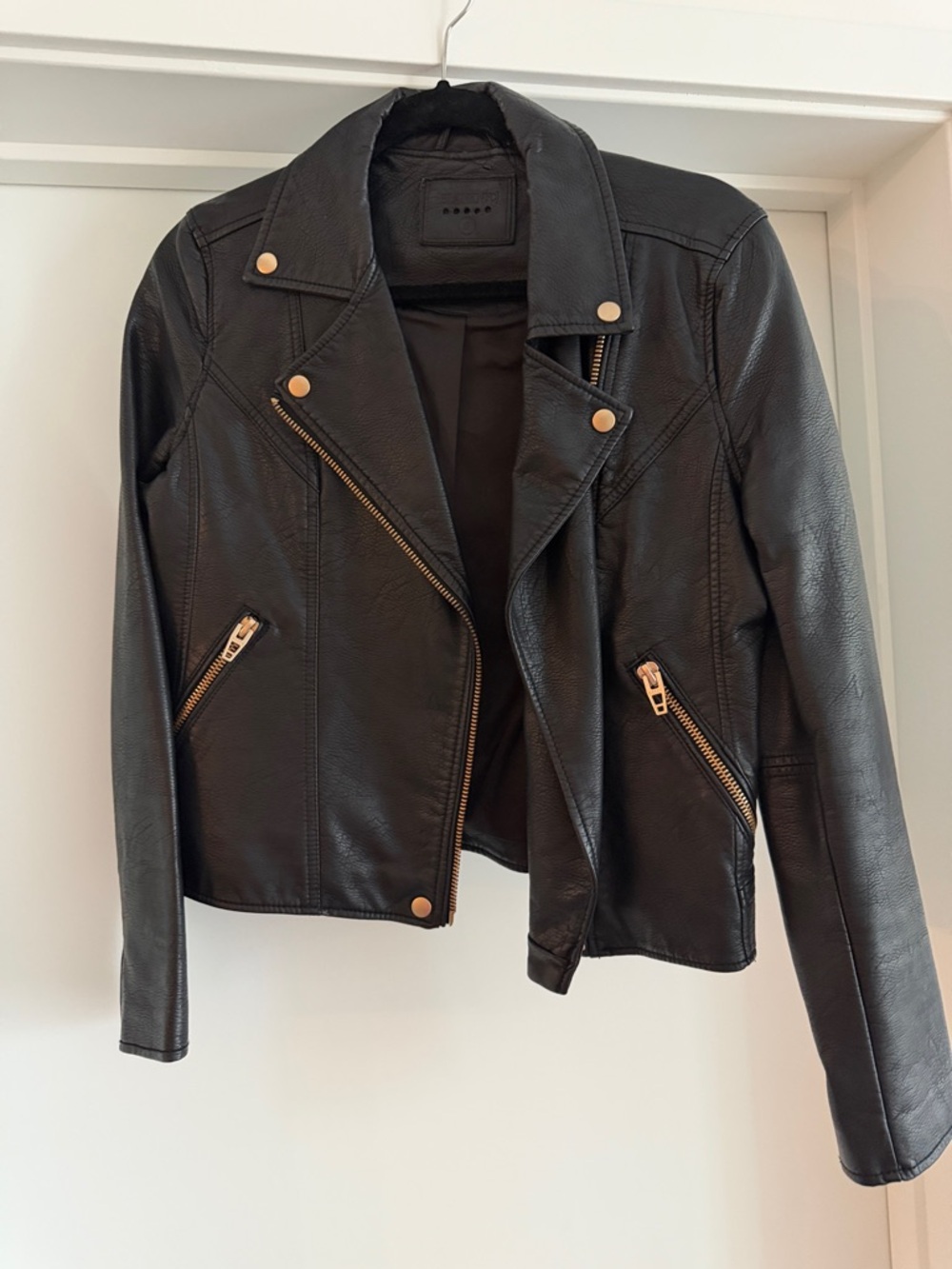 Blank NYC Black Faux Leather Moto Jacket with Gold Hardware